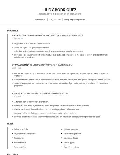 Assistant To The Director Of Operations Resume