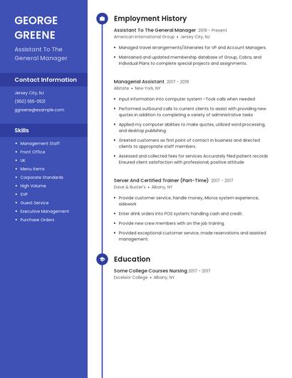 Assistant To The General Manager Resume