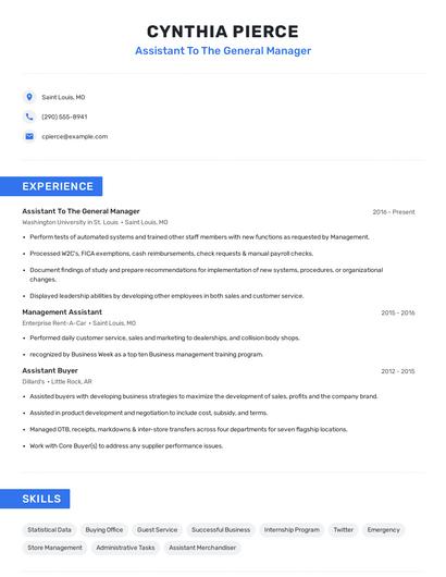 Assistant To The General Manager Resume