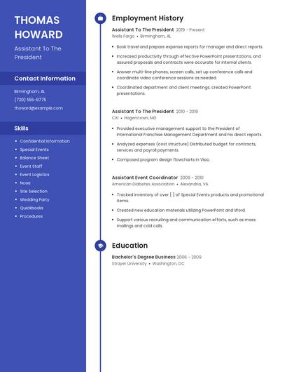 Assistant To The President Resume