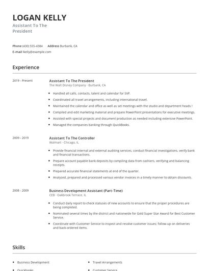 Assistant To The President Resume