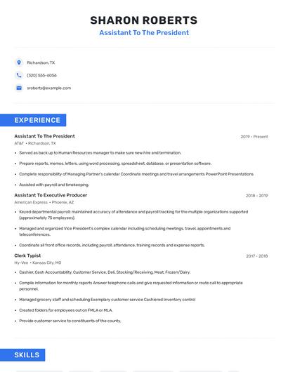 Assistant To The President Resume