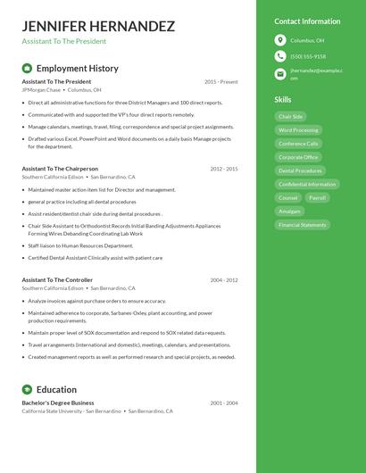 Assistant To The President Resume