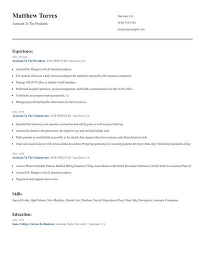 Assistant To The President Resume