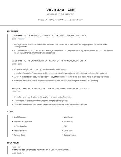 Assistant To The President Resume