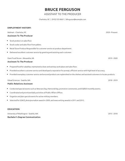Assistant To The Producer Resume
