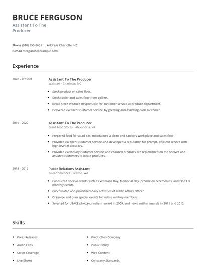 Assistant To The Producer Resume