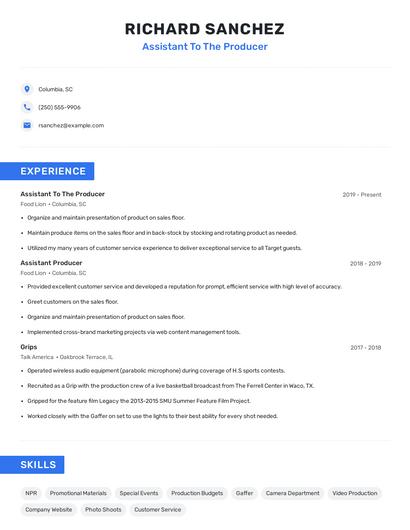 Assistant To The Producer Resume