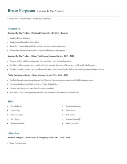 Assistant To The Producer Resume