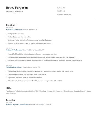 Assistant To The Producer Resume