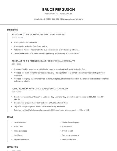 Assistant To The Producer Resume