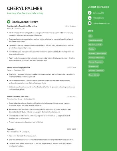 Assistant Vice President, Marketing Resume