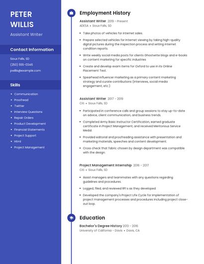 Assistant Writer Resume