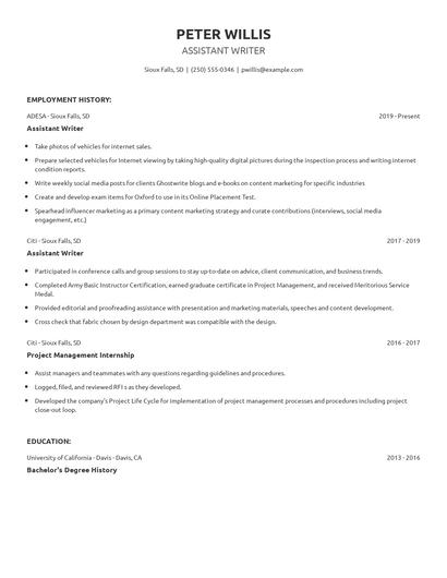 Assistant Writer Resume