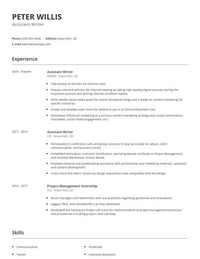 Assistant Writer Resume
