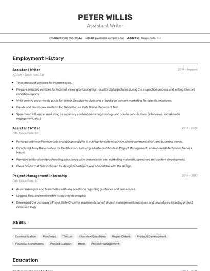 Assistant Writer Resume
