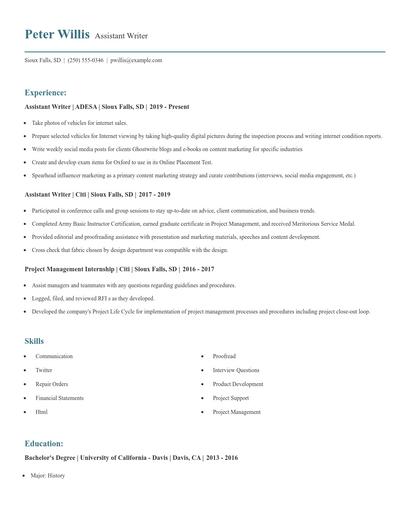 Assistant Writer Resume