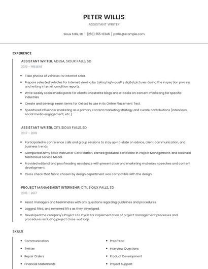 Assistant Writer Resume