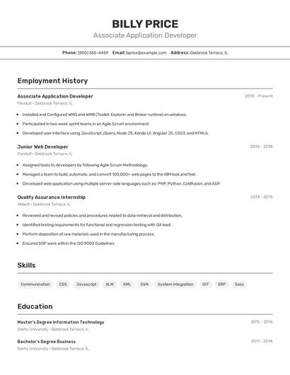 Associate Application Developer Resume