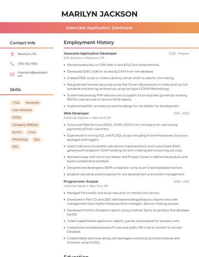 Associate Application Developer Resume