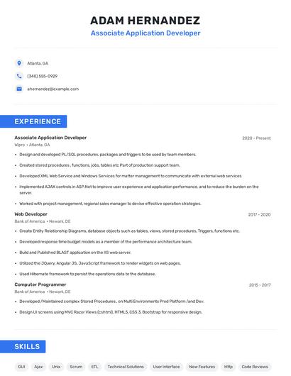 Associate Application Developer Resume