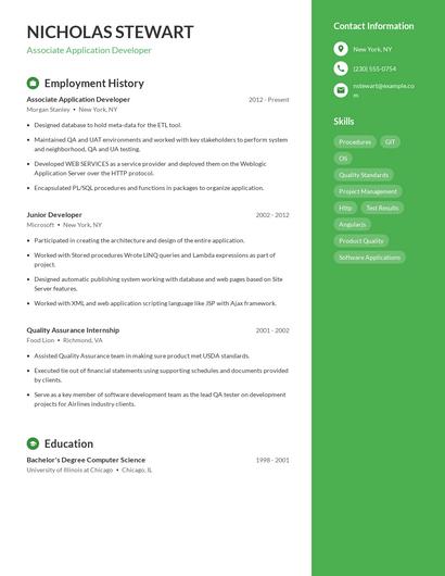 Associate Application Developer Resume