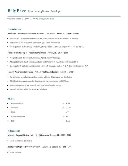 Associate Application Developer Resume