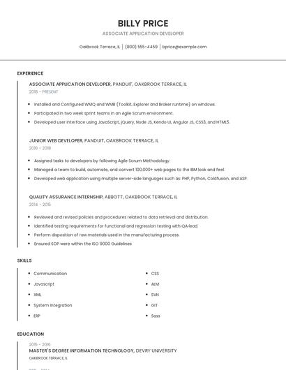 Associate Application Developer Resume