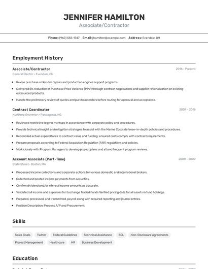 Associate/Contractor Resume