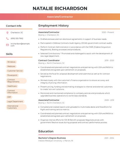 Associate/Contractor Resume