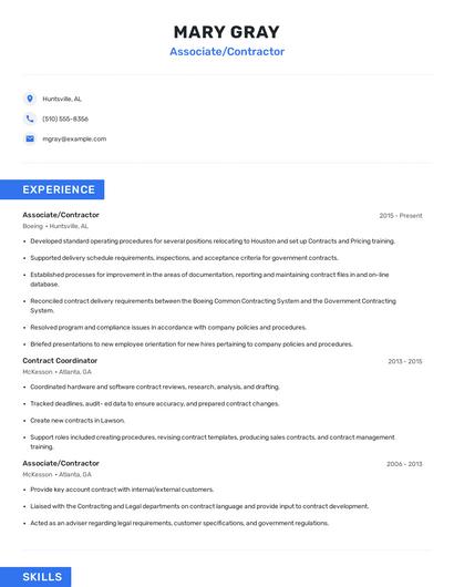 Associate/Contractor Resume