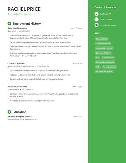 Associate/Contractor Resume