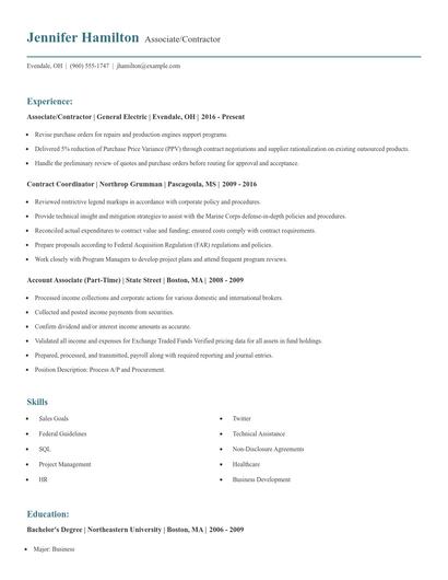 Associate/Contractor Resume