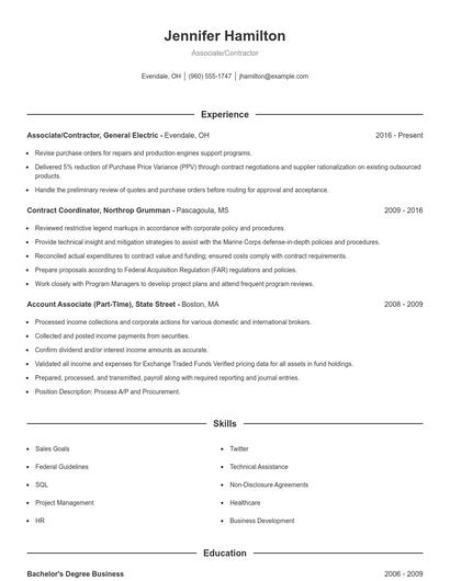 Associate/Contractor Resume