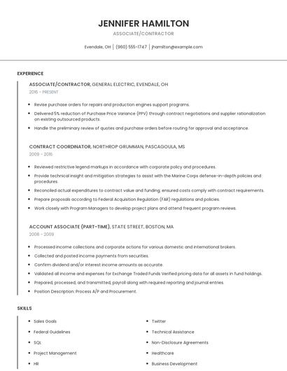 Associate/Contractor Resume