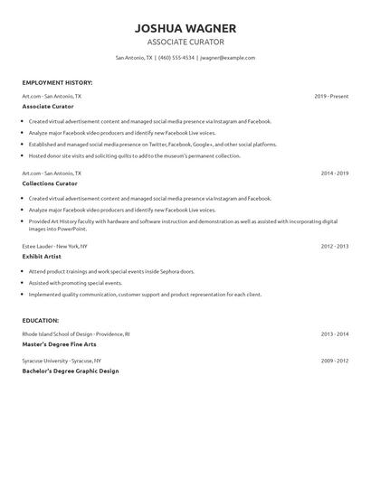 Associate Curator Resume