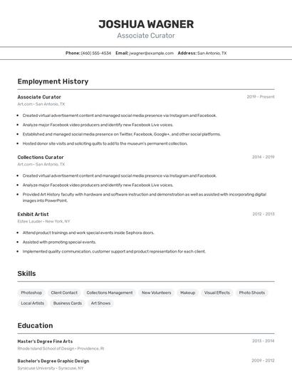 Associate Curator Resume