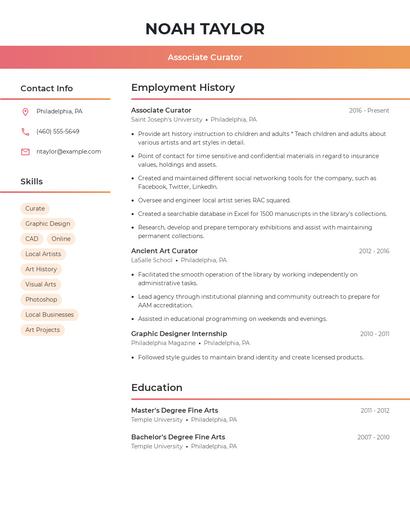 Associate Curator Resume