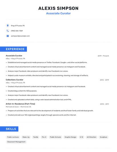 Associate Curator Resume