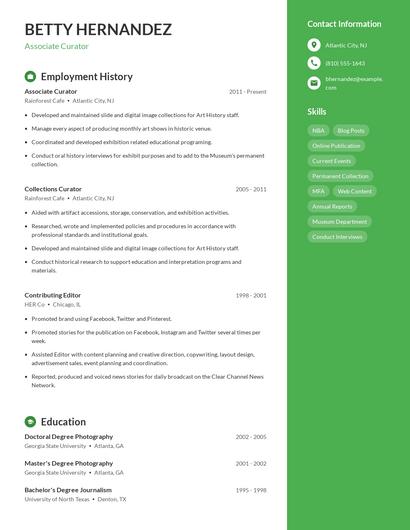 Associate Curator Resume