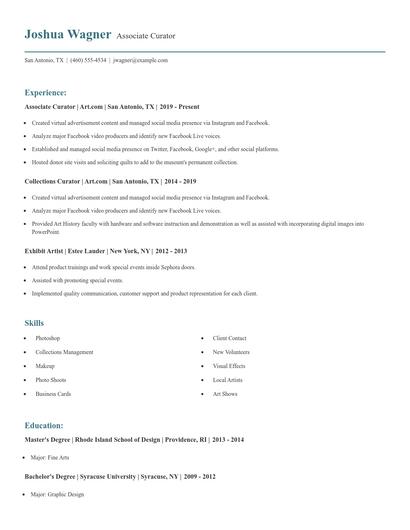 Associate Curator Resume