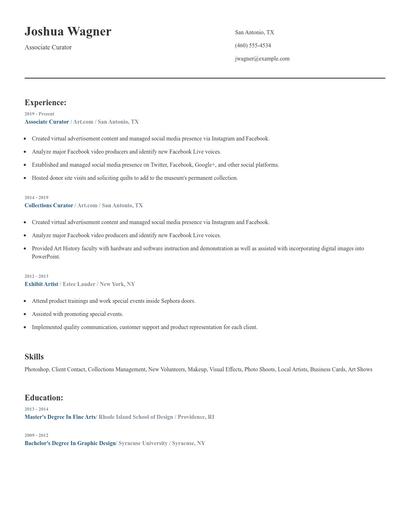 Associate Curator Resume