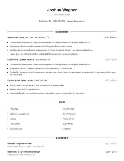 Associate Curator Resume