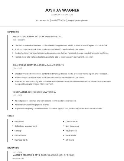 Associate Curator Resume
