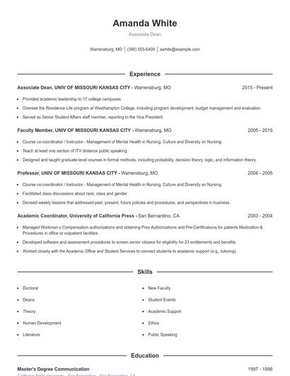 Associate Dean Resume