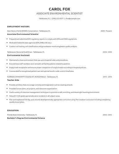 Associate Environmental Scientist Resume