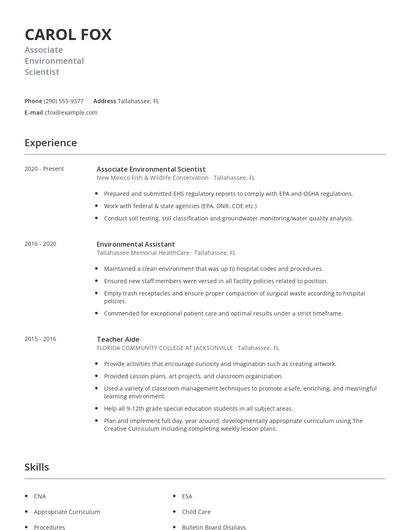 Associate Environmental Scientist Resume