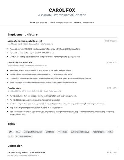 Associate Environmental Scientist Resume