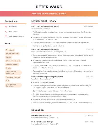 Associate Environmental Scientist Resume