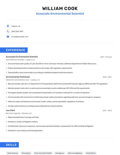 Associate Environmental Scientist Resume
